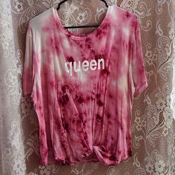 Byproduct Tops - Byproduct Women' Size L pink white tie dye Queen knotted t-shirt oversized‎